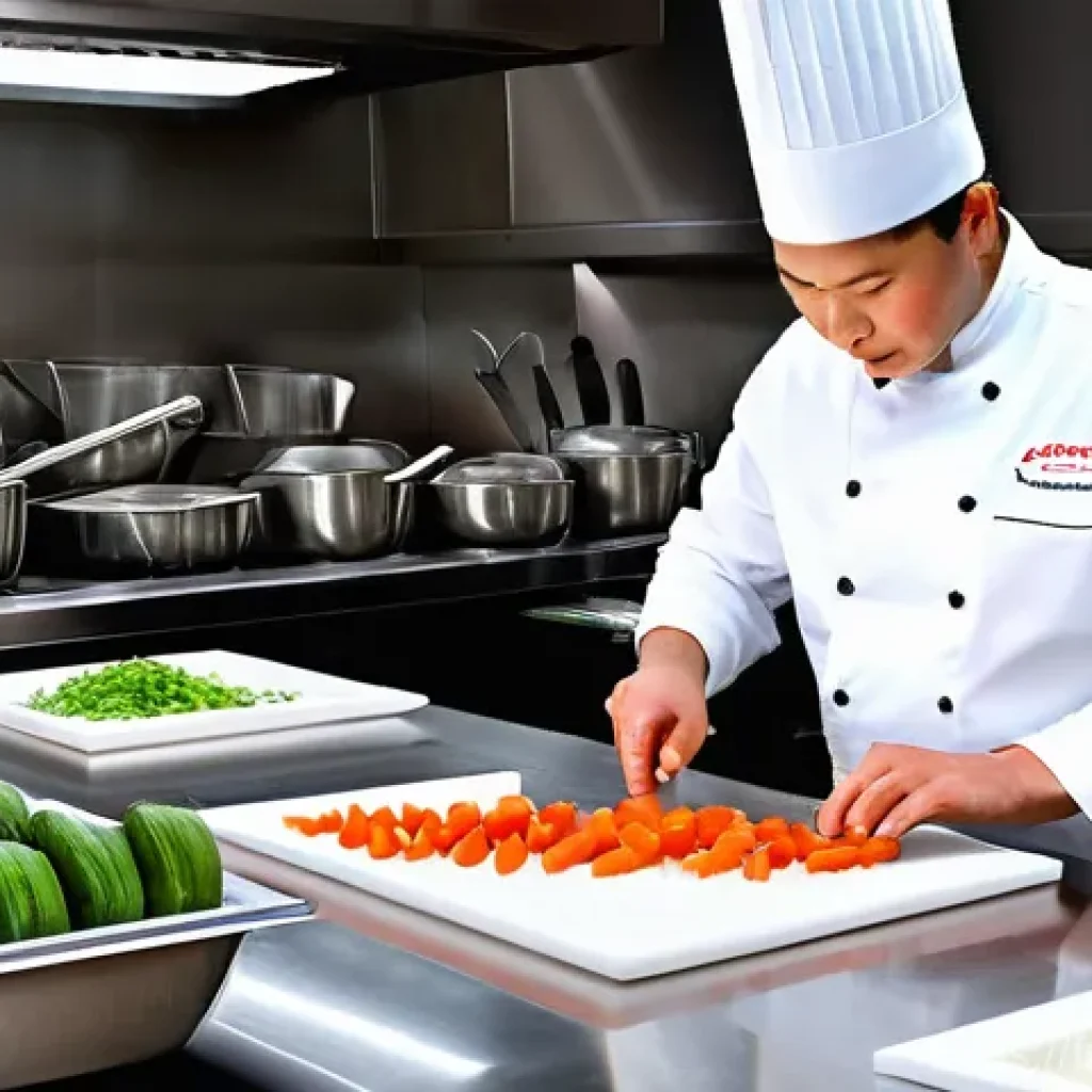 중식조리사 실기 시험 주요 포인트 - **Mise en Place and Knife Mastery:**
A highly detailed image of a professional chef, male or fem...