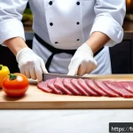 중식조리 합격률 높은 시험 대비 방법 - A professional Asian cuisine kitchen scene focusing on a chef&rsquo;s hands meticulously performing variou...