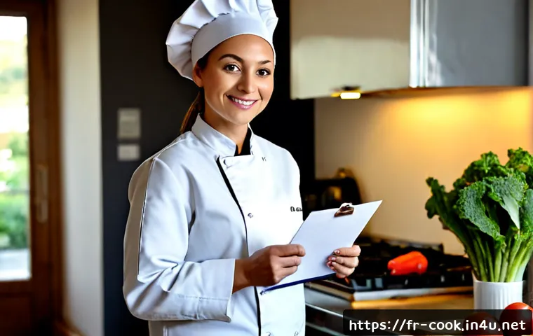 일식조리 자격증 합격생 인터뷰 - Photorealistic editorial portrait of a successful French culinary certification graduate in a bright...