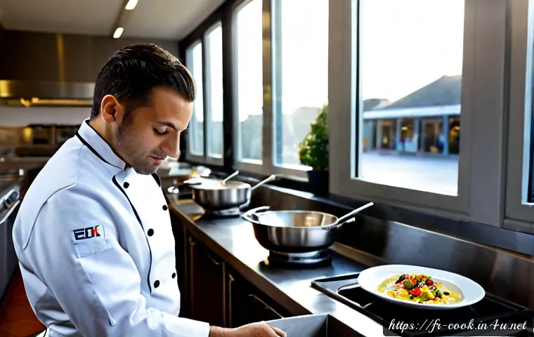 조리사 자격증 종류별 취업 시장 - Photorealistic French culinary employment scene, confident professional chef in clean white jacket a...